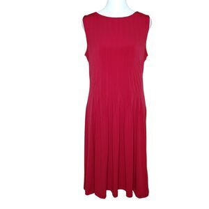 Talbots Red Sleeveless Pleated A-Line Midi Dress Women's 12P Minimalist
